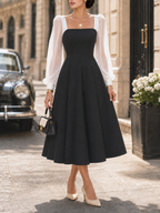 Vintage Daily Chiffon Sleeve Fit-and-Flare Cocktail Midi Dress