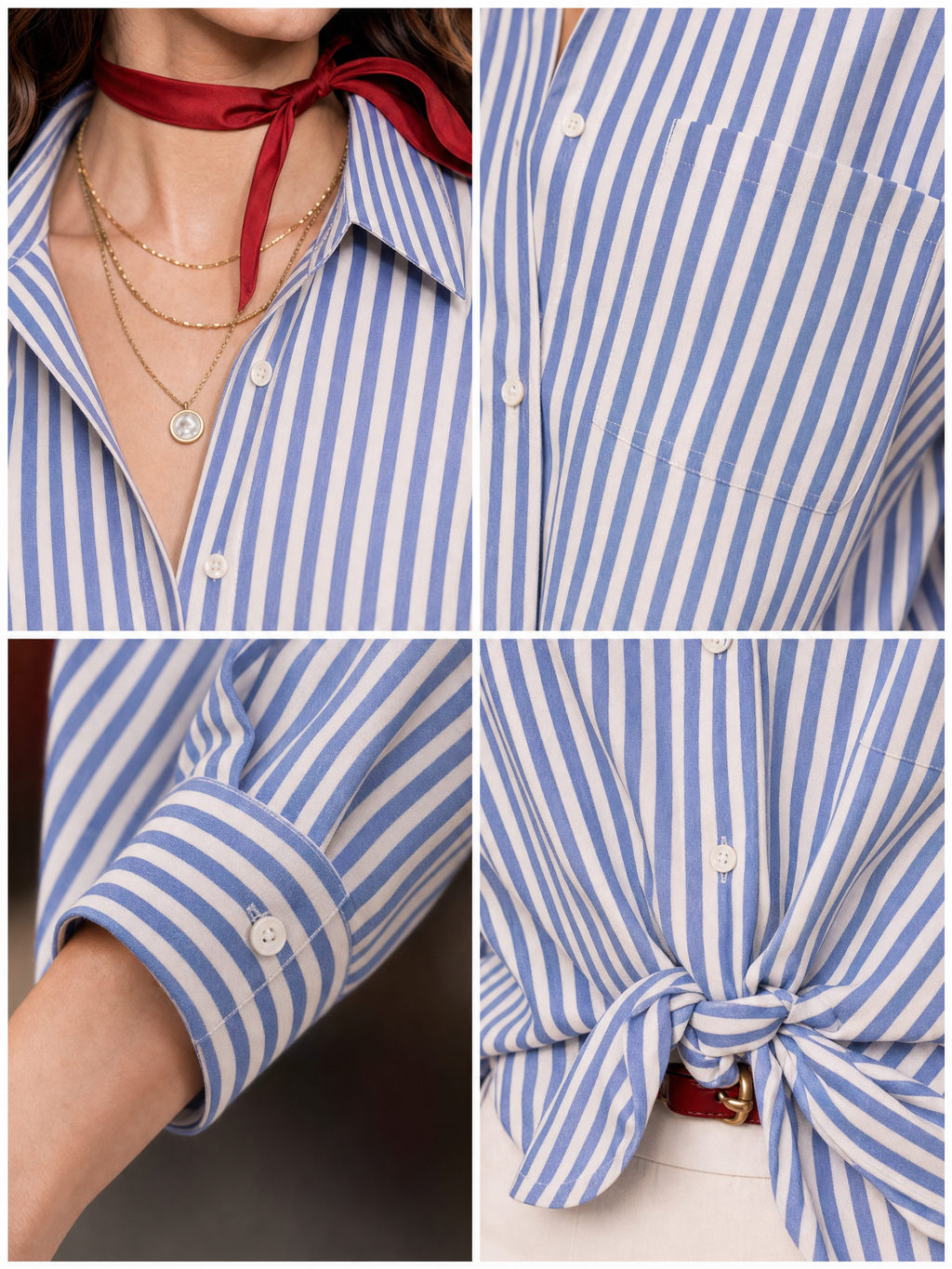 Vintage Striped Print Tie Front Cropped Blouse