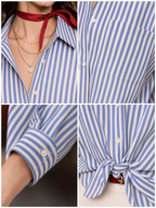 Vintage Striped Print Tie Front Cropped Blouse