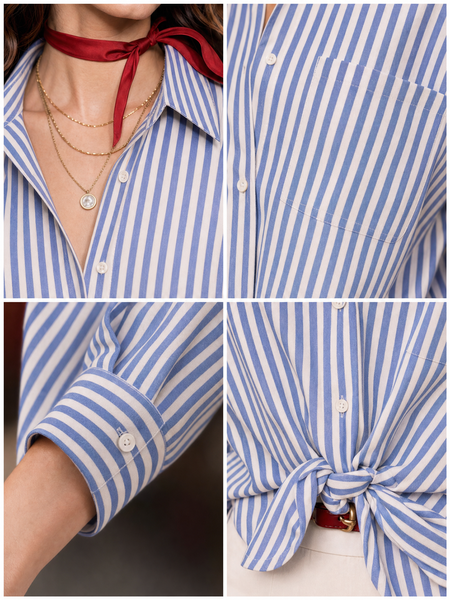 Vintage Striped Print Tie Front Cropped Blouse