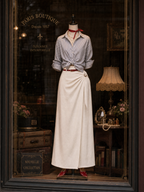 Vintage Metal Buttons Tie Front Straight Maxi Skirt