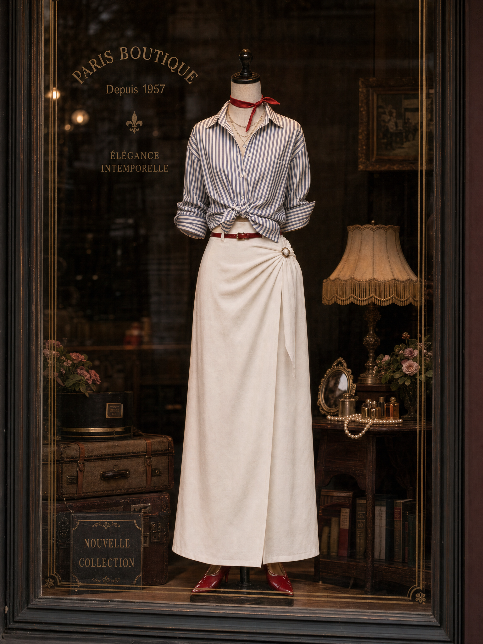 Vintage Metal Buttons Tie Front Straight Maxi Skirt