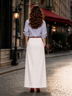 Vintage Metal Buttons Tie Front Straight Maxi Skirt