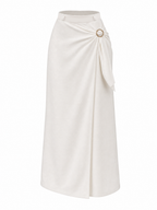 Vintage Metal Buttons Tie Front Straight Maxi Skirt