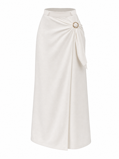 Vintage Metal Buttons Tie Front Straight Skirt