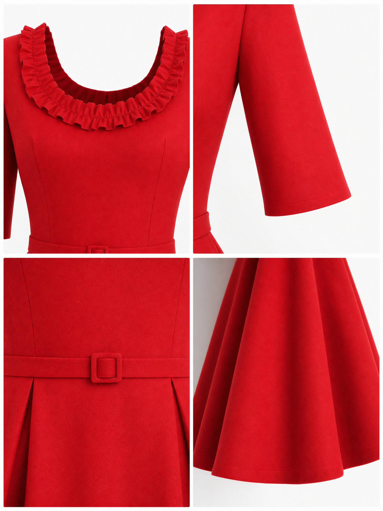 Vintage Ruffled Collar Umbrella Midi Dress
