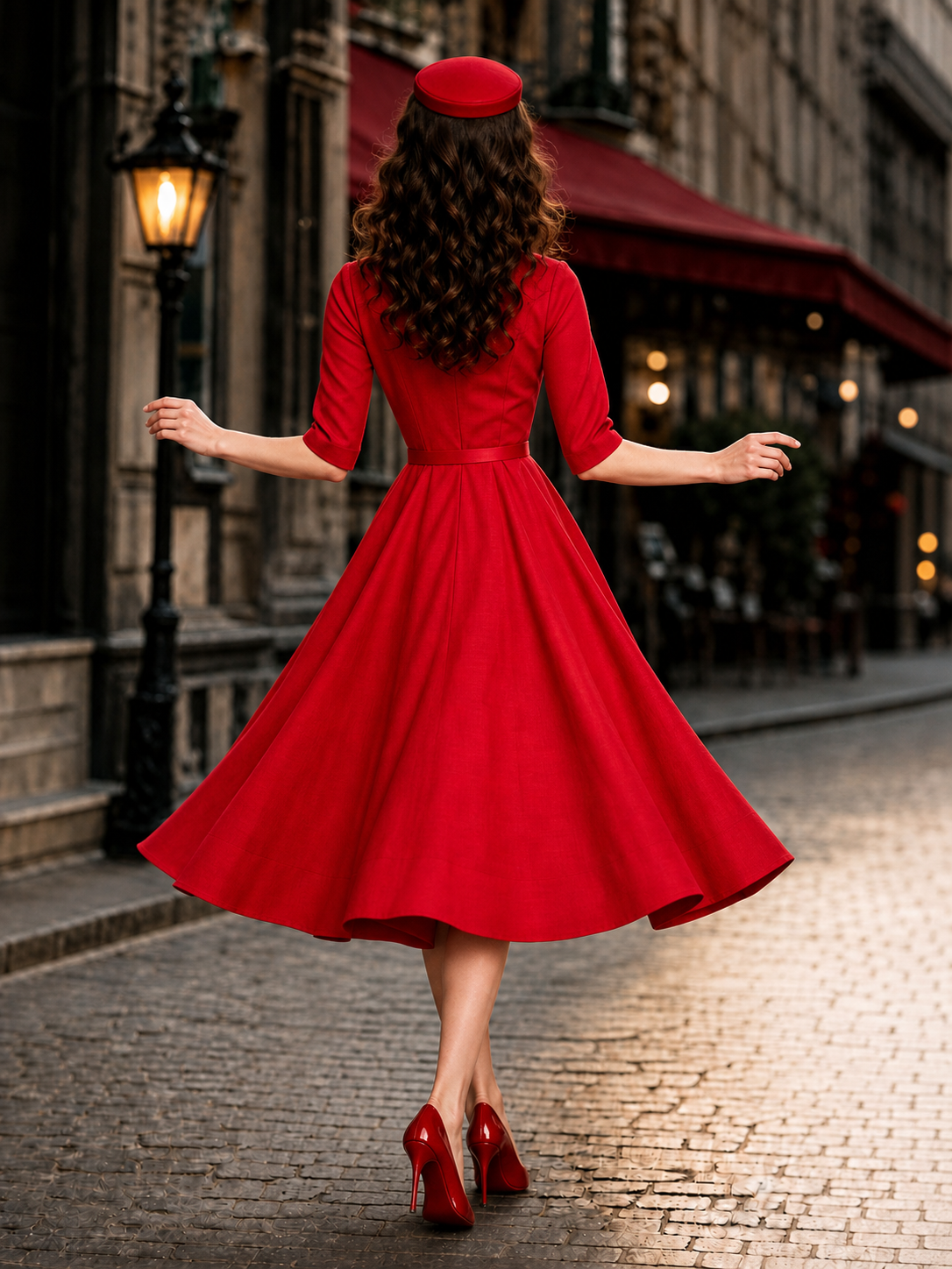 Vintage Ruffled Collar Umbrella Midi Dress