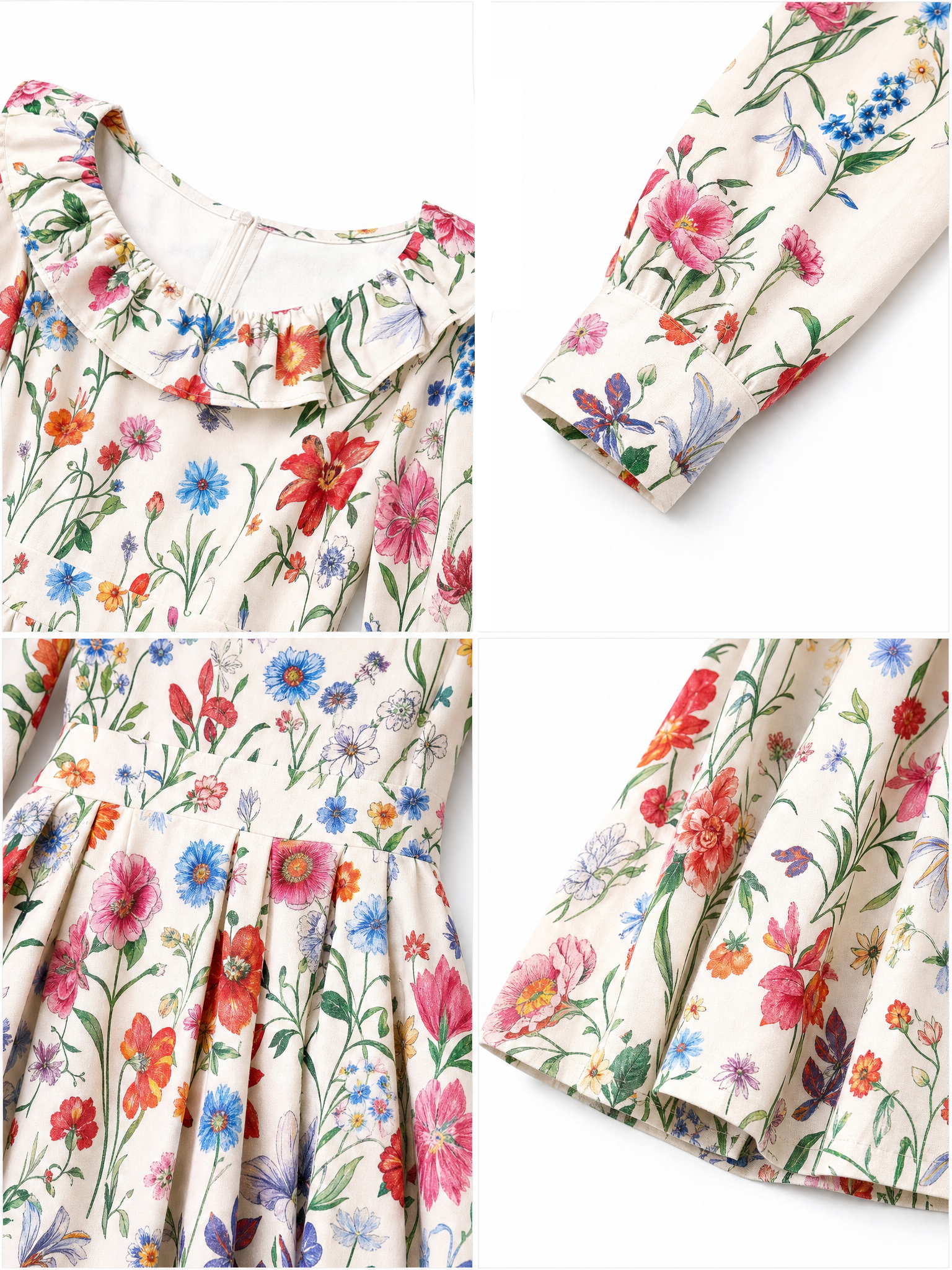 Vintage Ruffle Collar Floral Print Midi Dress