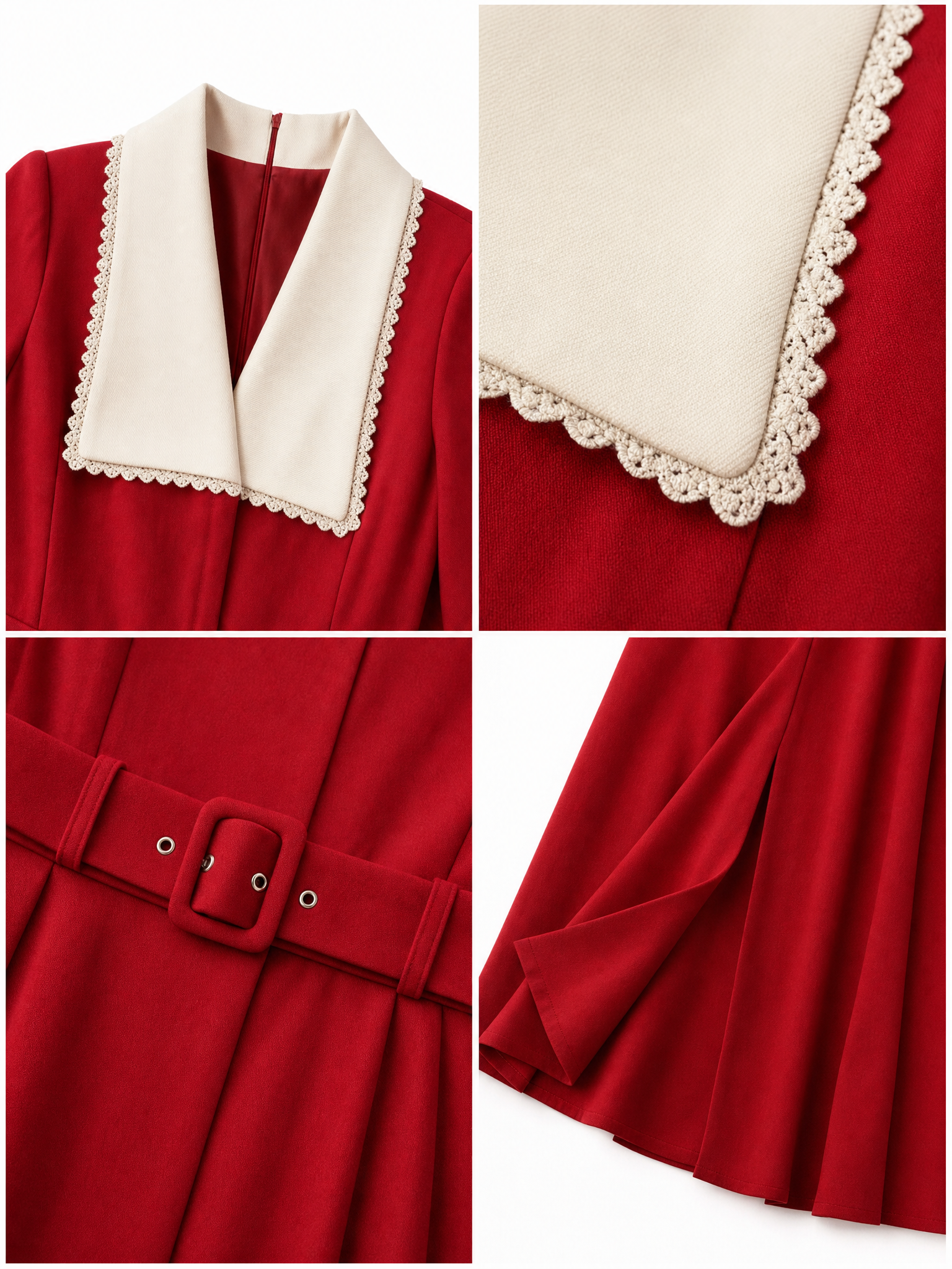 Vintage Color Block Lapel Waist-Cinched Midi Dress