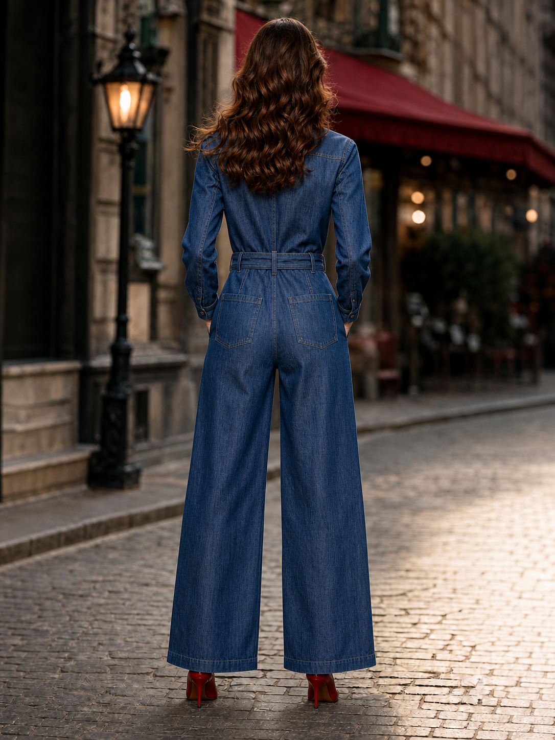 Vintage Washed Belt Denim Jumpsuit