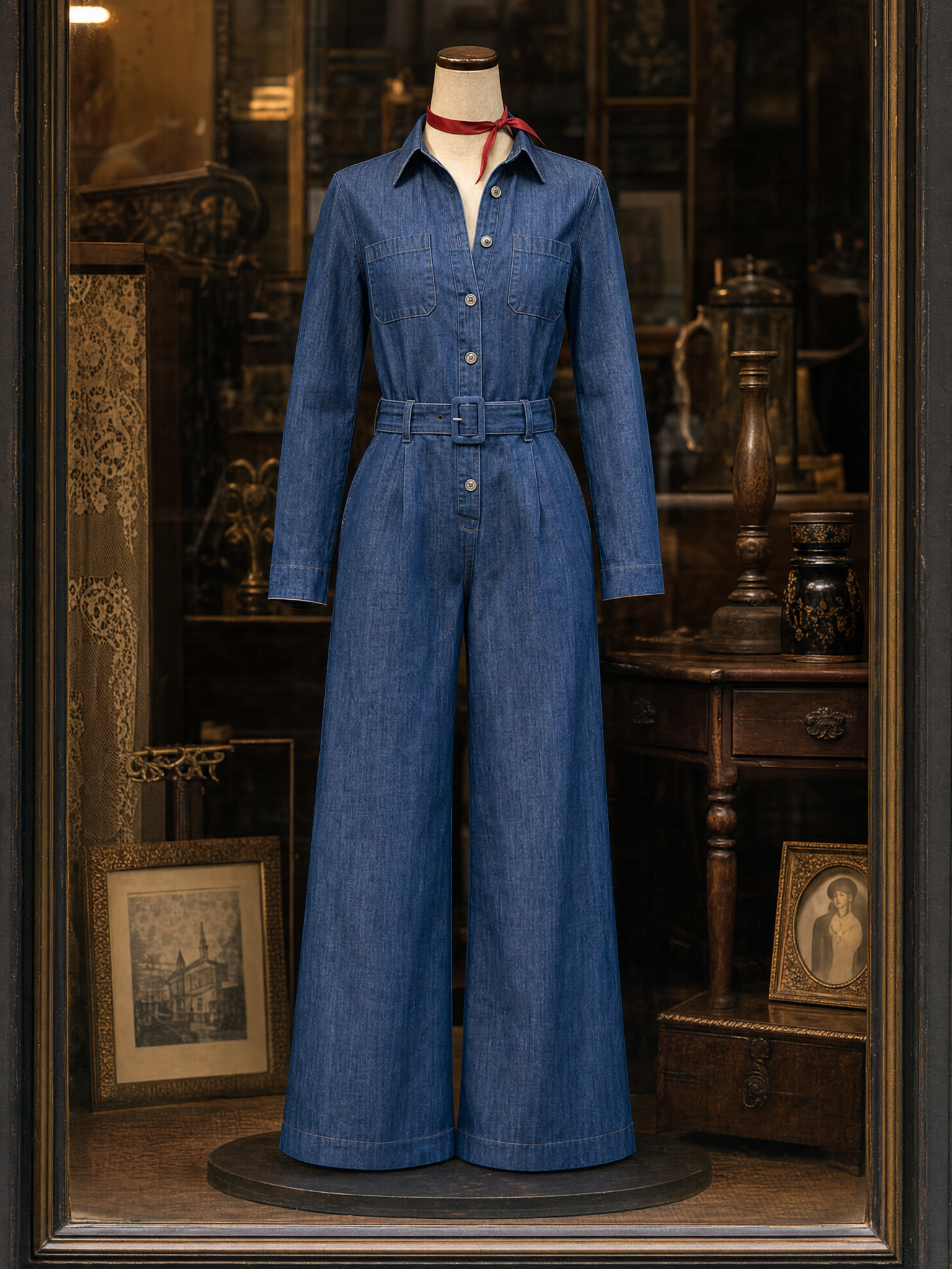 Vintage Washed Belt Denim Jumpsuit