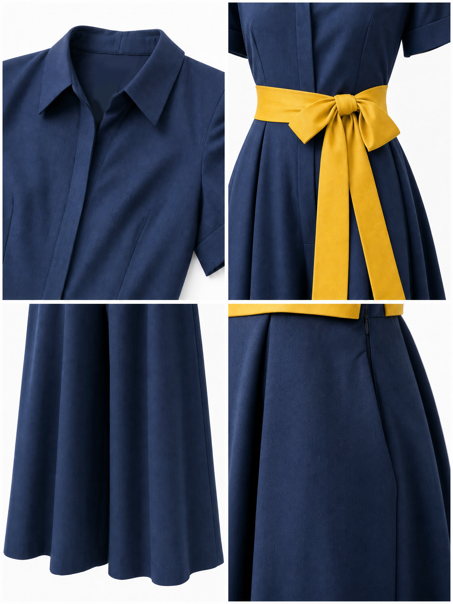 Vintage Color Block Belt V-neck Blouse Maxi Dress