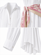 Vintage Stand Collar Tuck Pleat Irregular Hem Blouse Maxi Dress