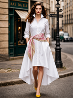 Vintage Stand Collar Tuck Pleat Irregular Hem Blouse Maxi Dress