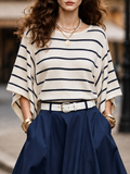 Vintage Striped Batwing Sleeve Knit Top