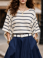 Vintage Striped Batwing Sleeve Knit Top