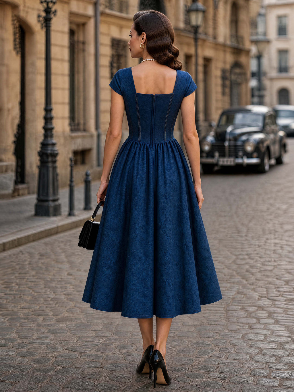 Vintage Square Neck Denim Dress