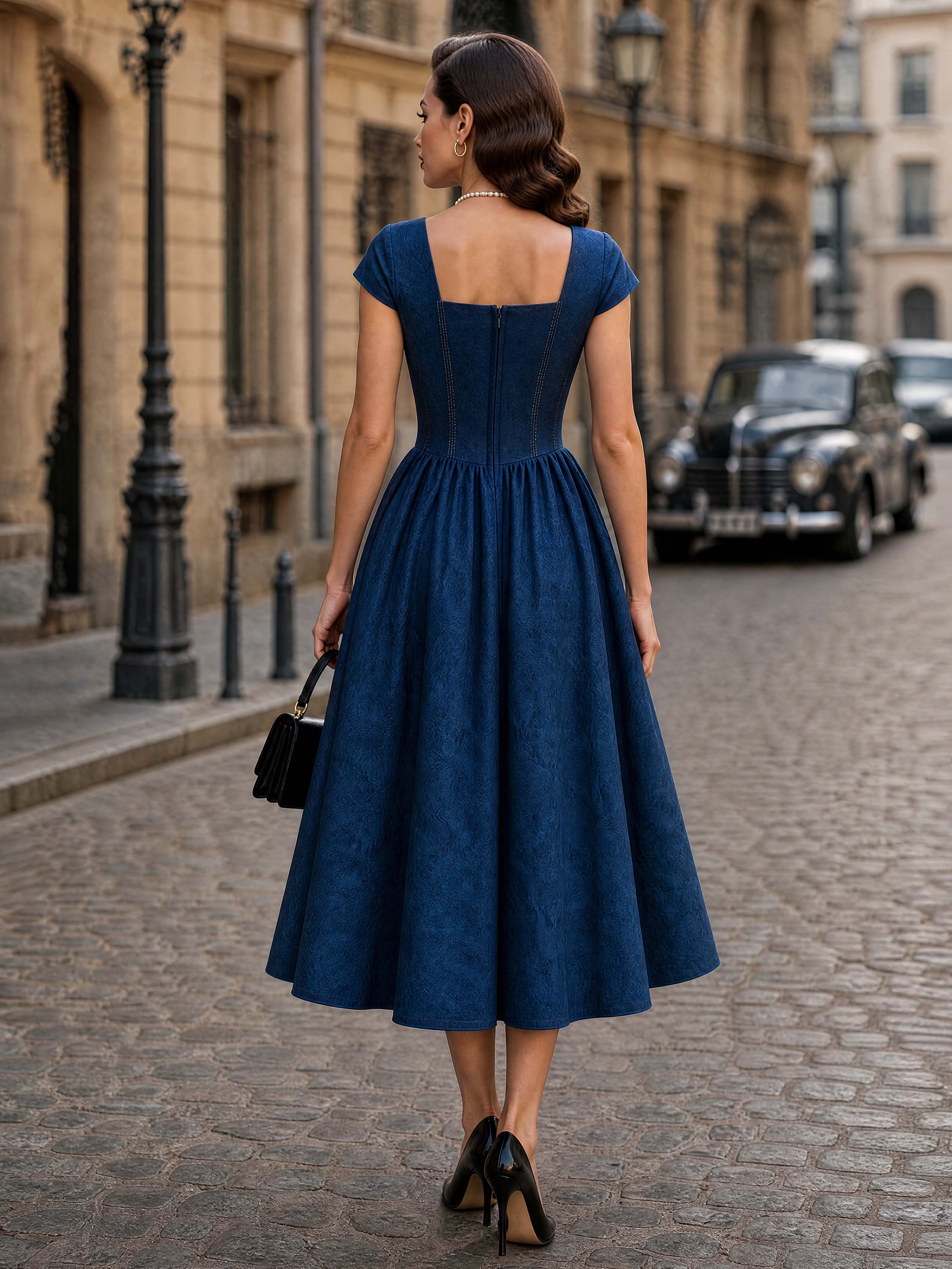 Vintage Square Neck Denim Dress