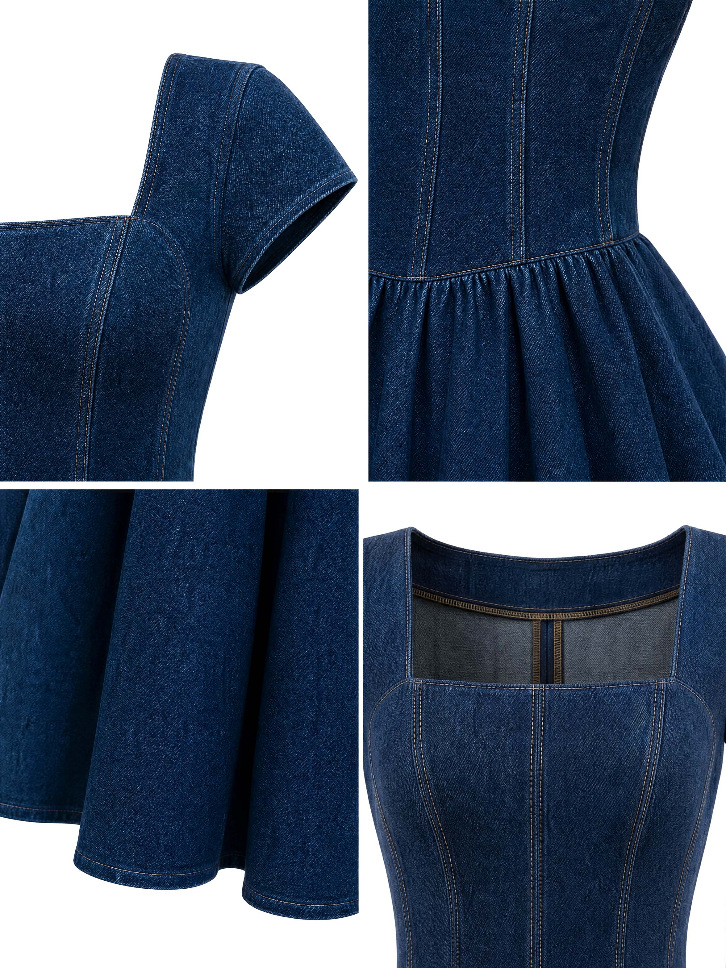 Vintage Square Neck Denim Dress