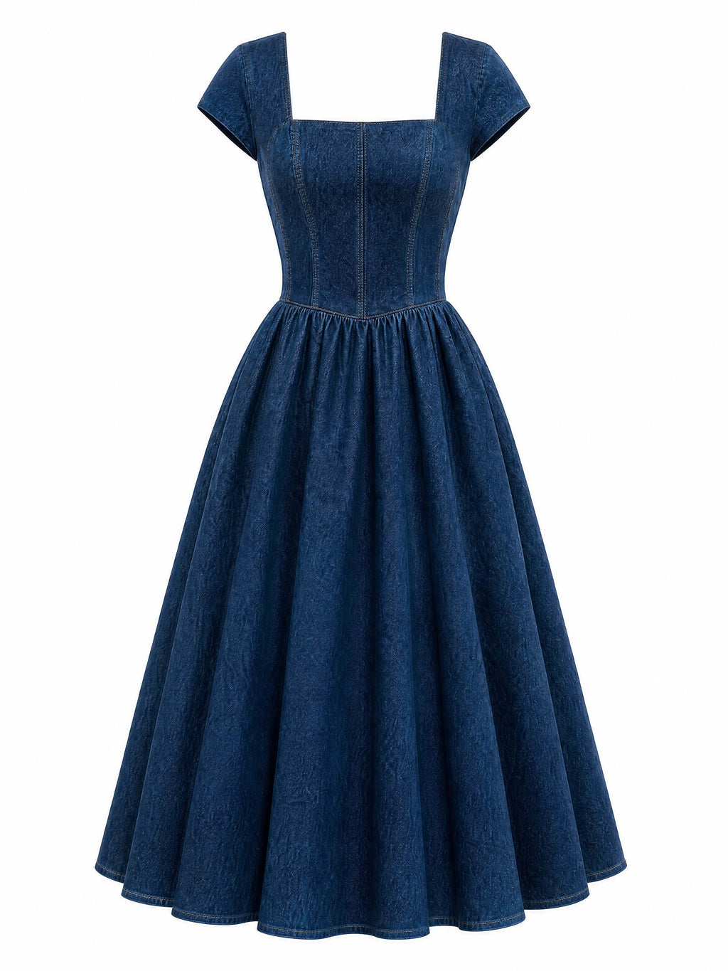 Vintage Square Neck Denim Dress