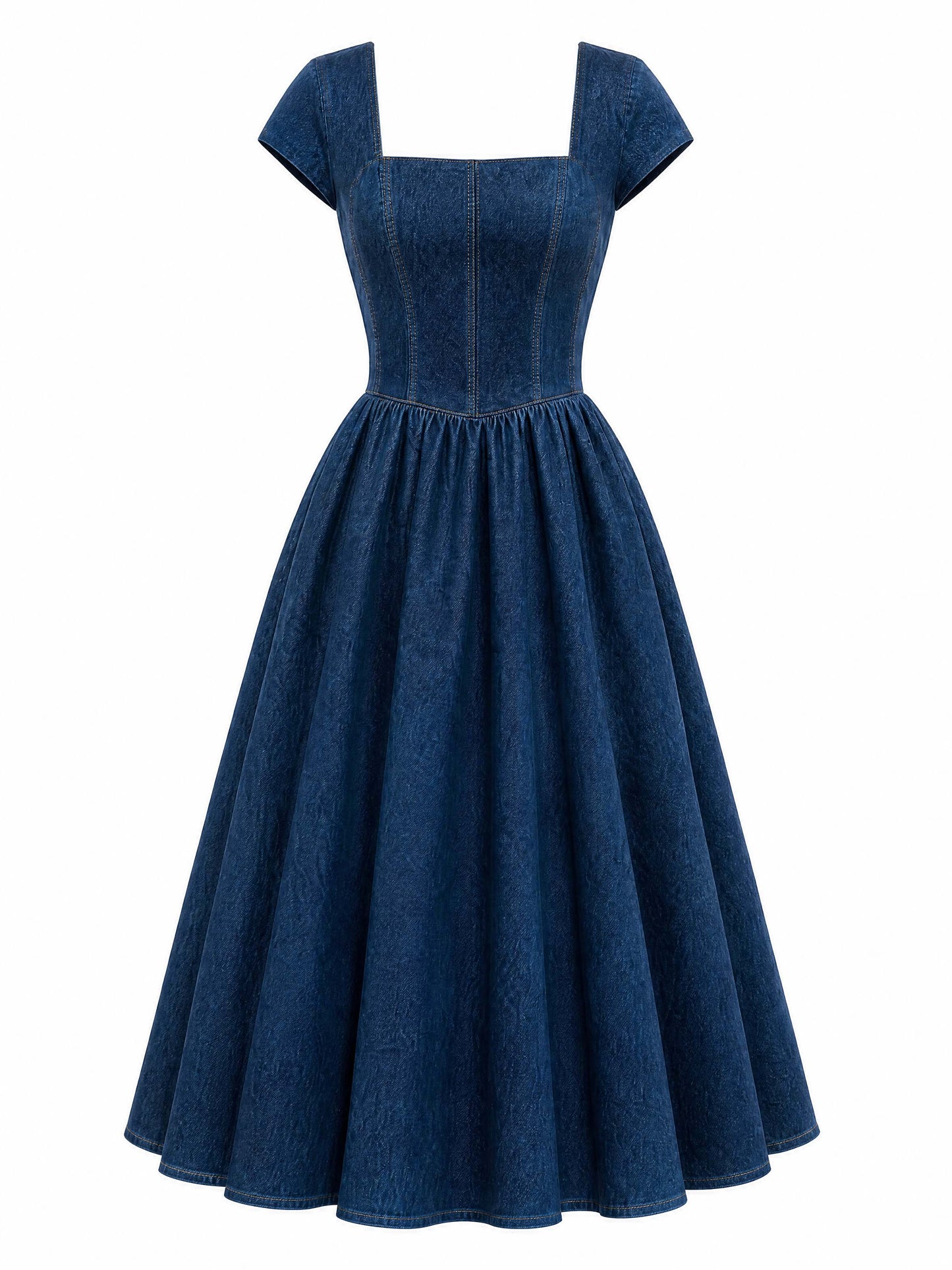 Vintage Square Neck Denim Dress
