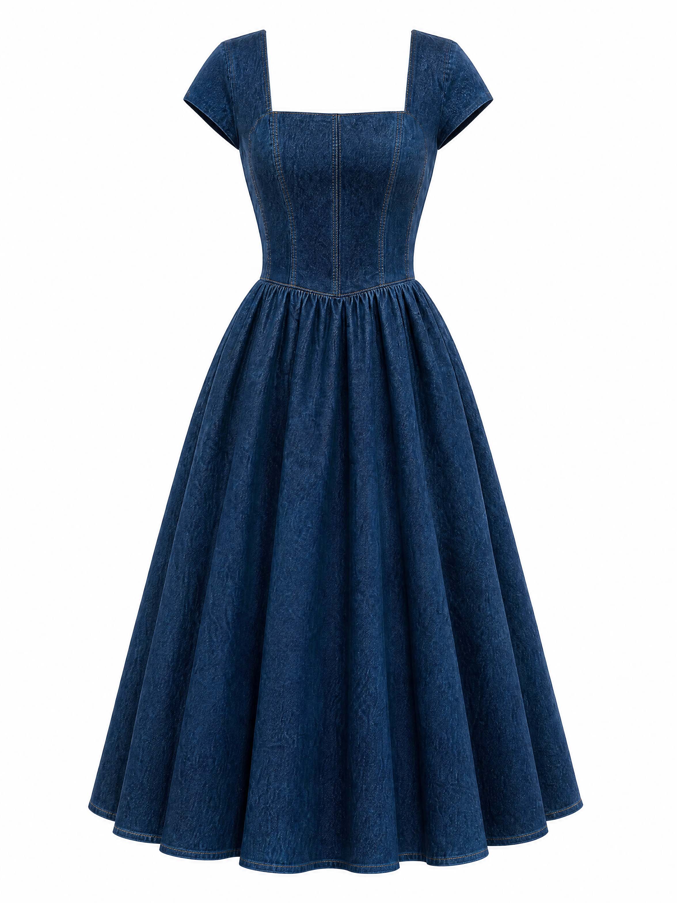 Vintage Square Neck Denim Dress