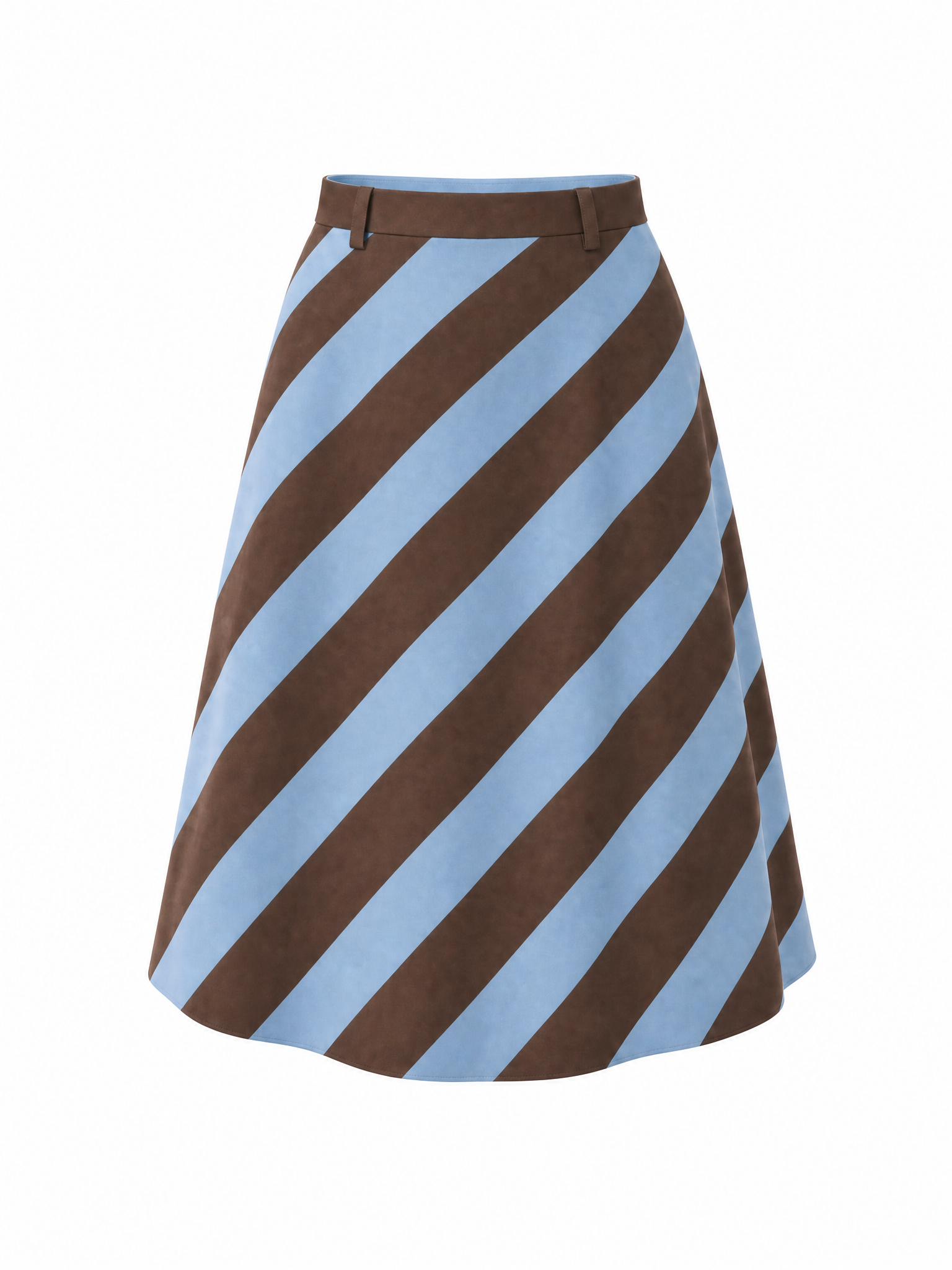 Vintage Commuter Blue Brown Diagonal Stripe A-Line Midi Skirt