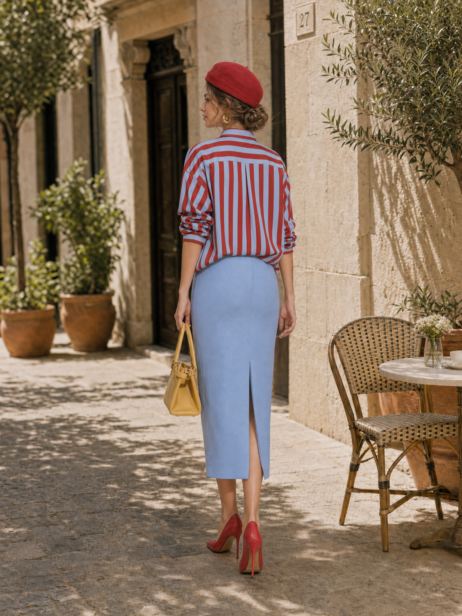 Vintage Minimalist Solid Color Straight Commuter Midi Skirt
