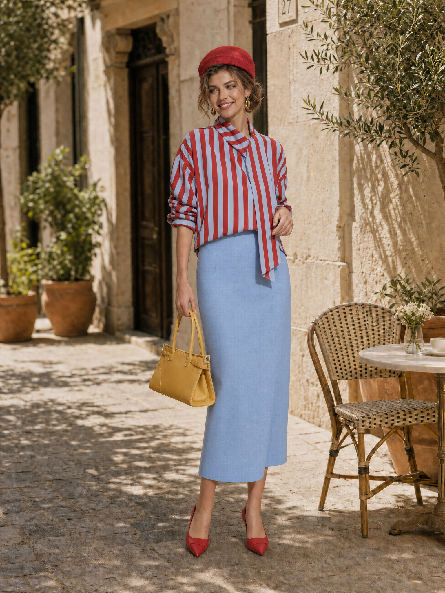Vintage Minimalist Solid Color Straight Commuter Midi Skirt