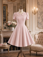 Vintage Peter Pan Collar Puff Sleeve A-Line Midi Dress