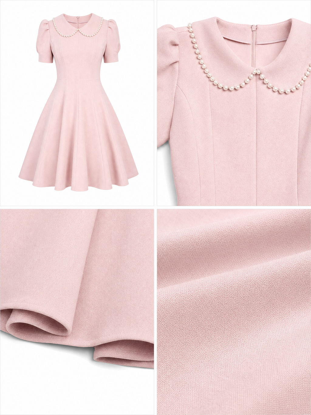 Vintage Peter Pan Collar Puff Sleeve A-Line Midi Dress