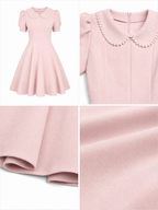 Vintage Peter Pan Collar Puff Sleeve A-Line Midi Dress