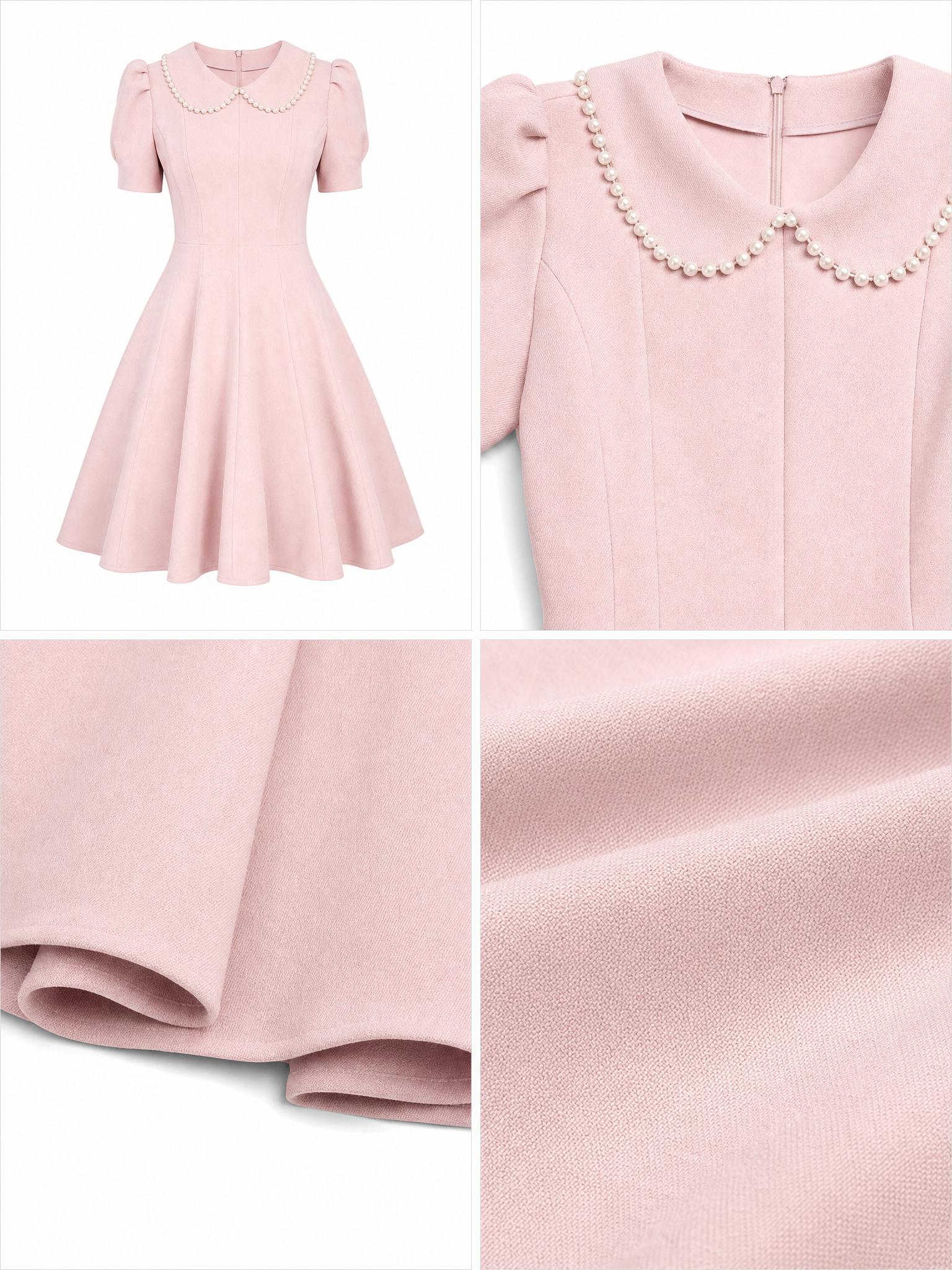 Vintage Peter Pan Collar Puff Sleeve A-Line Midi Dress