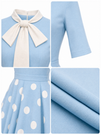 Vintage Fresh Polka Dot Bow Tie Neck Midi Dress