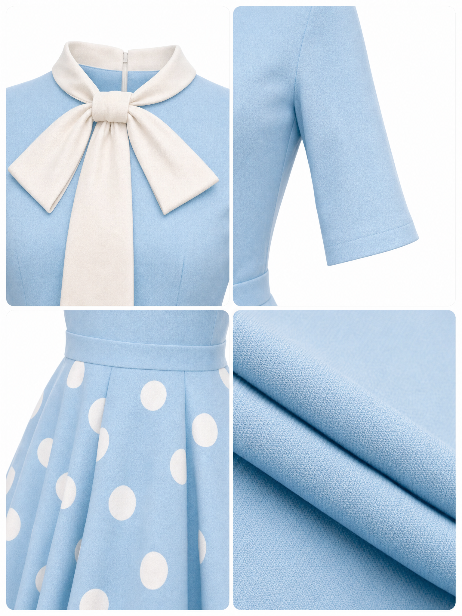 Vintage Fresh Polka Dot Bow Tie Neck Midi Dress