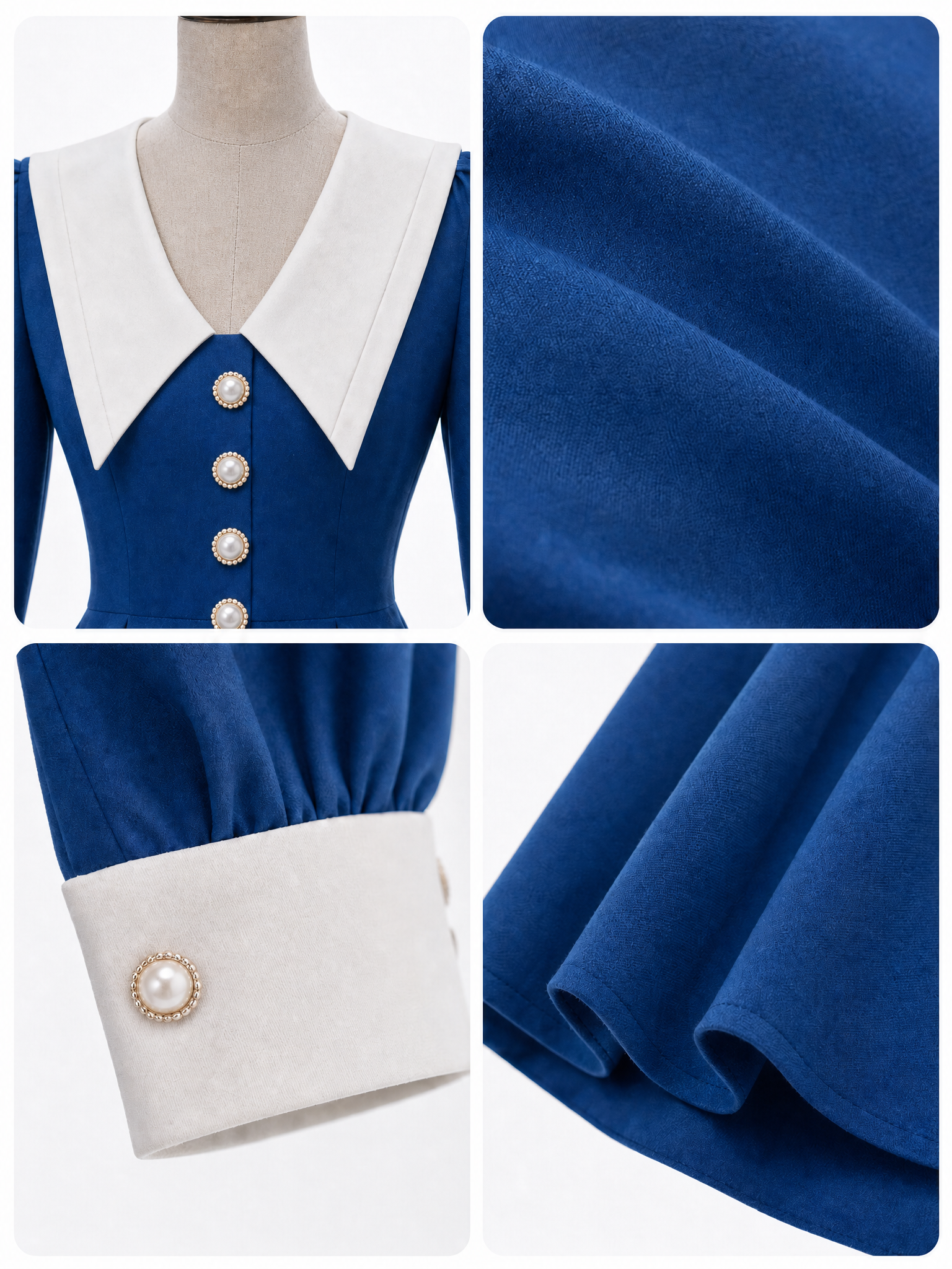 Vintage Contrast Sailor Collar Button Down Midi Dress