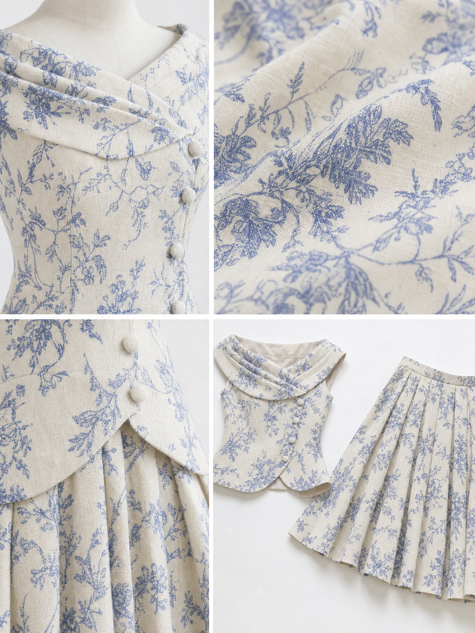 Vintage Floral Print Off Shoulder Top And Umbrella Skirt Set