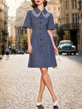 Vintage Navy Gingham Lace Collar Mini Dress
