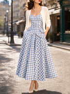 Vintage Blue Gingham Strapless Dress Set