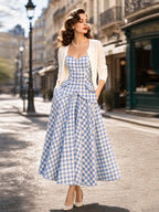 Vintage Blue Gingham Strapless Dress Set