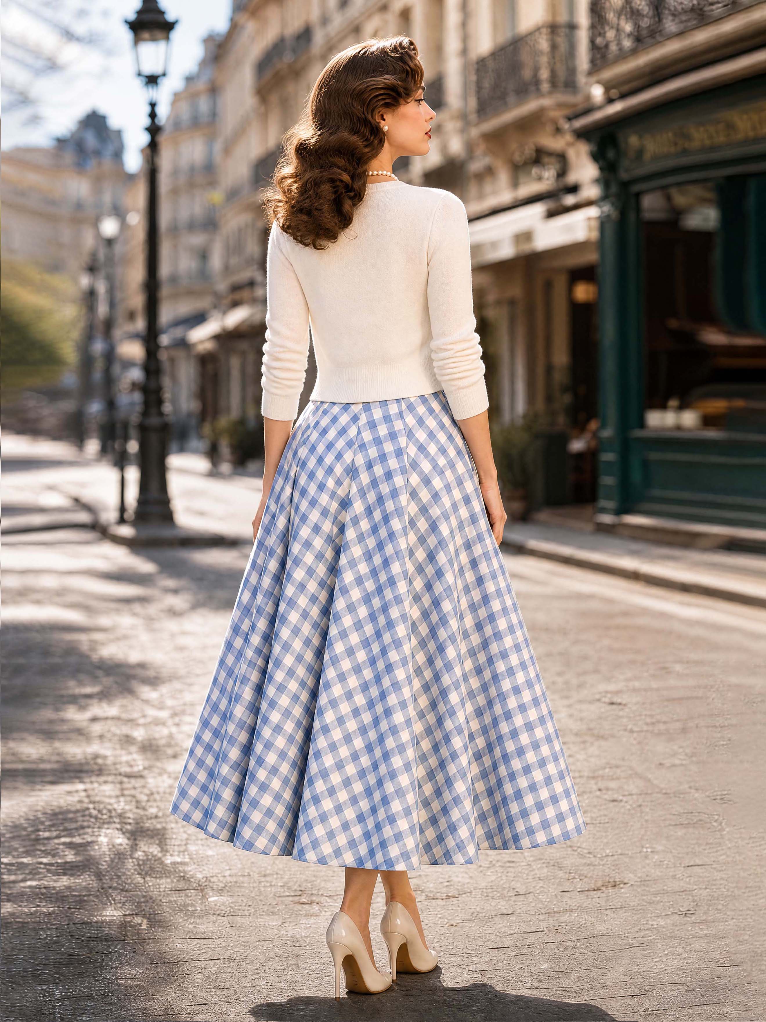 Vintage Blue Gingham Strapless Dress Set