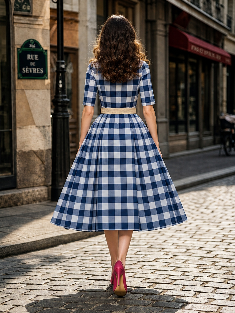 Vintage Plaid Multi-Way Wear Midi Dress