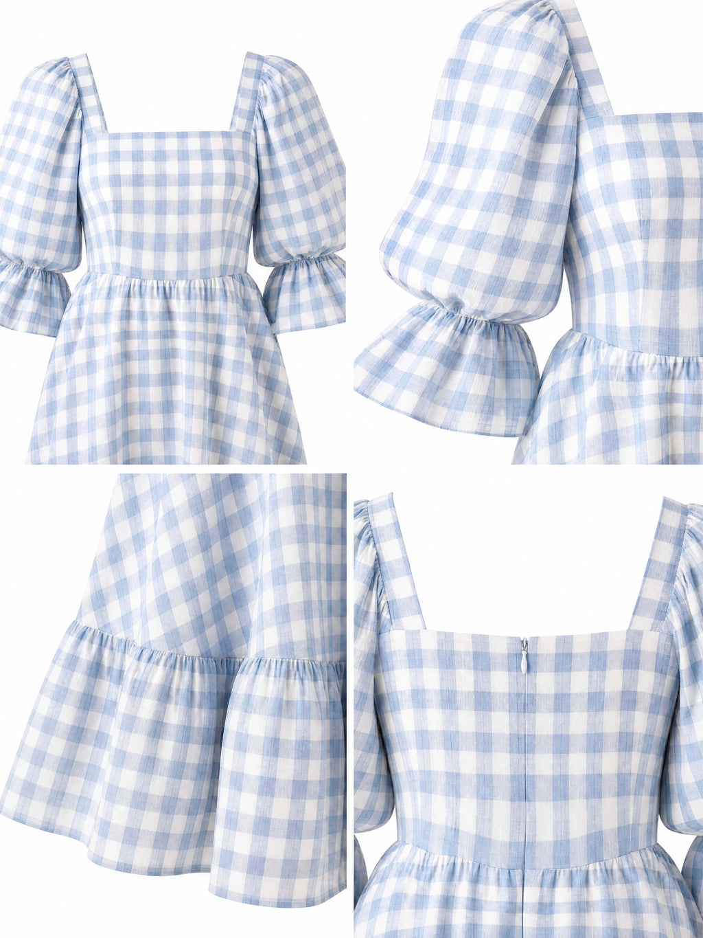 Gingham Square Neck Puff Sleeve Maxi Dress