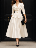 Vintage Satin Cowl Neck Top And Umbrella Skirt Two-Piece Set