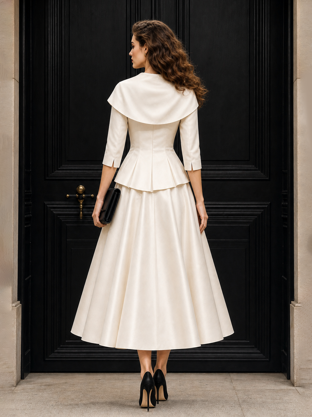 Vintage Satin Cowl Neck Top And Umbrella Skirt Two-Piece Set