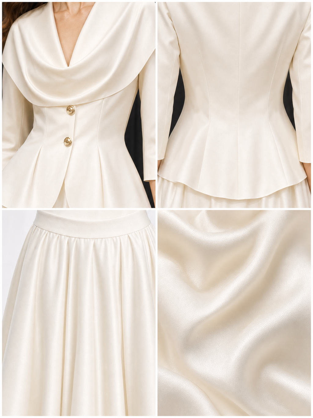 Vintage Satin Cowl Neck Top And Umbrella Skirt Two-Piece Set