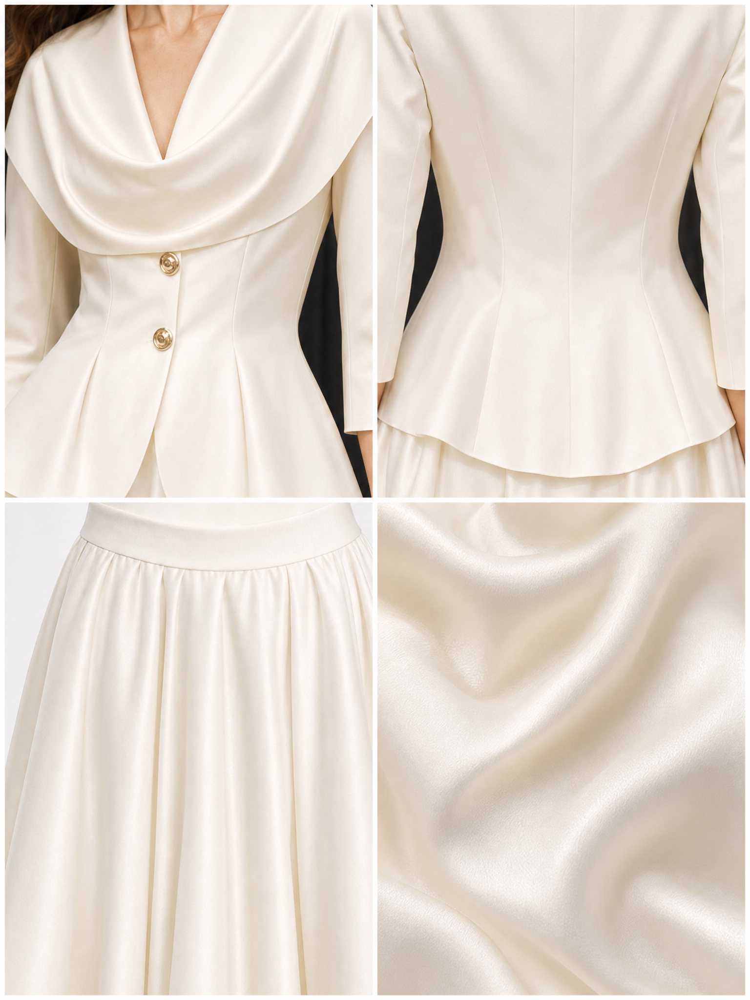 Vintage Satin Cowl Neck Top And Umbrella Skirt Two-Piece Set
