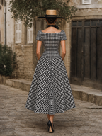 Vintage Knit Cardigan& Plaid Maxi Dress Two-Piece Set