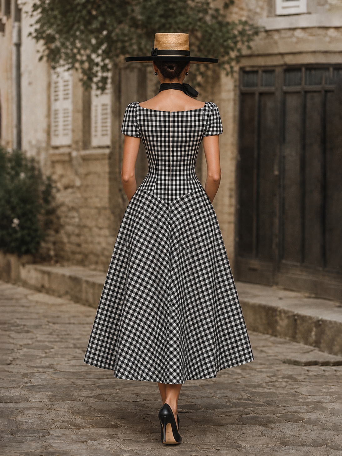 Vintage Knit Cardigan& Plaid Maxi Dress Two-Piece Set