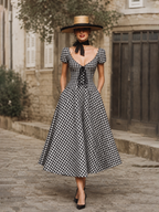 Vintage Knit Cardigan& Plaid Maxi Dress Two-Piece Set